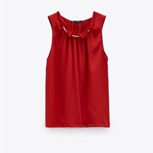 Zara Vibrant Red Ruffled Tank Top